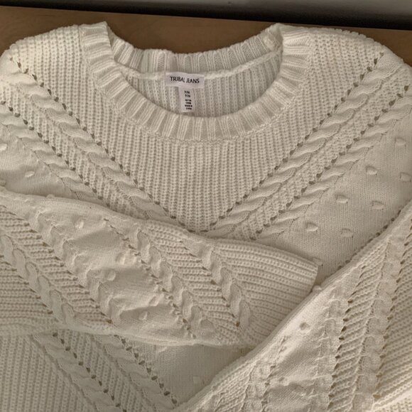 Women's Tribal Jeans Lambs Wool Cream Knit Sweater Petite Medium - Picture 4 of 8